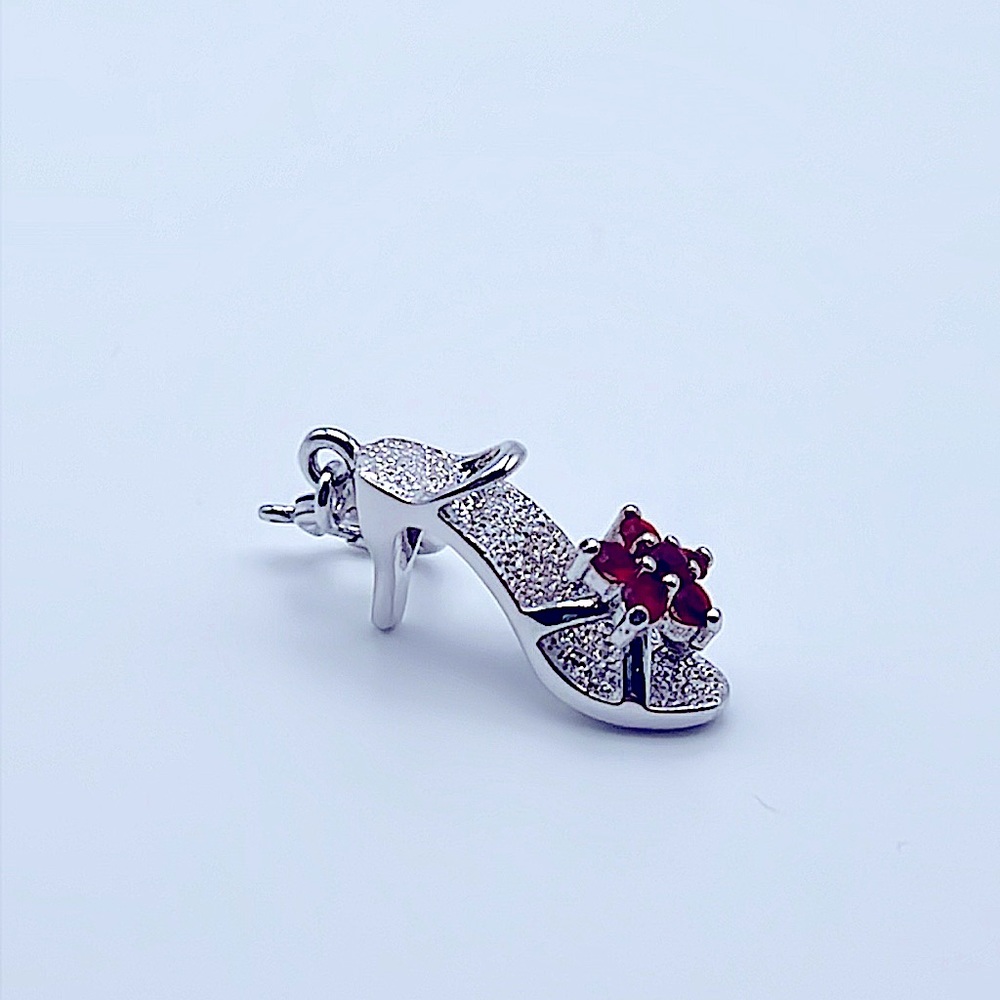 925 Sterling Silver High Heel Charm with Red Swarovski Crystals